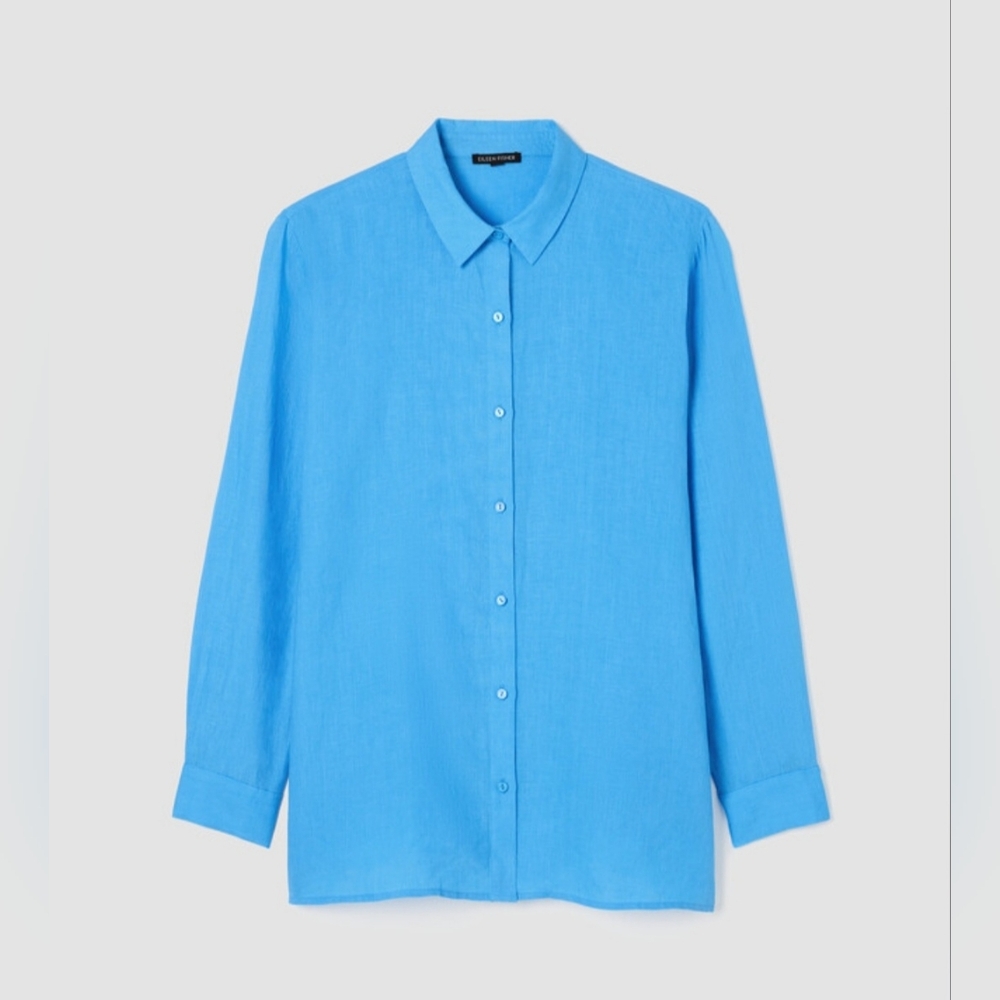 Eileen Fisher Organic Handkerchief Linen Classic Collar ShirtEasy Fit, - Picture 2 of 7